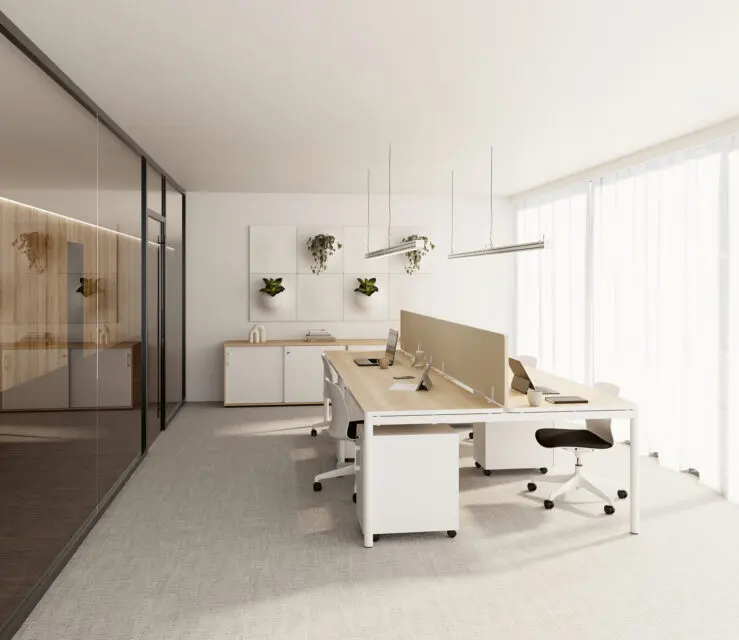 Bureaux multipostes Nuanza blanc et chêne fil