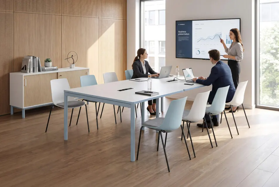 Tables de réunion carrées Nuanza Horizon blanc